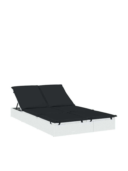 Ξαπλώστρα Διπλή Rattan με Μαξιλάρι Λευκή 201x110x20εκ.