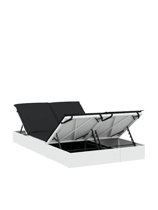 Ξαπλώστρα Διπλή Rattan με Μαξιλάρι Λευκή 201x110x20εκ.