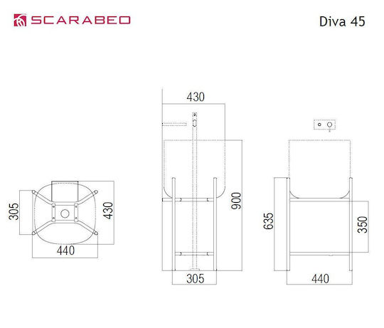 Scarabeo Diva 45 +5503-300 Countertop with Sink L44xW39xH63.5cm Wood
