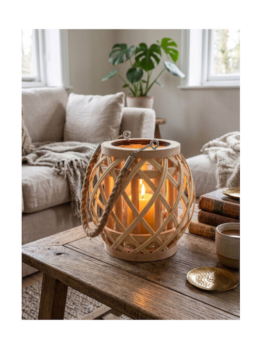 Koopman Φαναράκι Bamboo Επιτραπέζιο Μπεζ 15x15x14εκ.