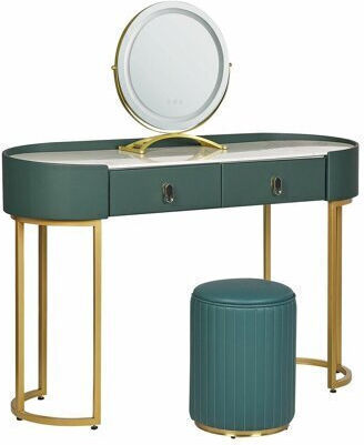 Schminktisch Berwyn 837 aus Holz & Metall Gold, Green mit Spiegel 118x39x125cm Schminktisch Berwyn 837 aus Holz & Metall Gold, Green mit Spiegel 118x39x125cm