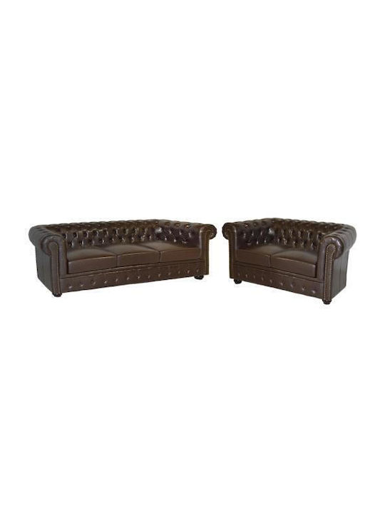 Chesterfield Dark Brown Living Room Furniture Set 3-Seater & 2-Seater Brown
