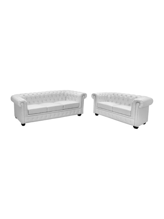 Chesterfield White Matte Living Room Furniture Set 3-Seater & 2-Seater White