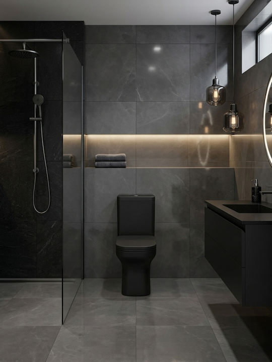 Huida Stehende Toilette mit Spülung mit Deckel Sanftes Schließen Schwarz
