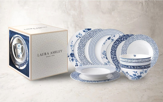 Laura Ashley Blueprint White Porcelain Dinnerware Set 12pcs