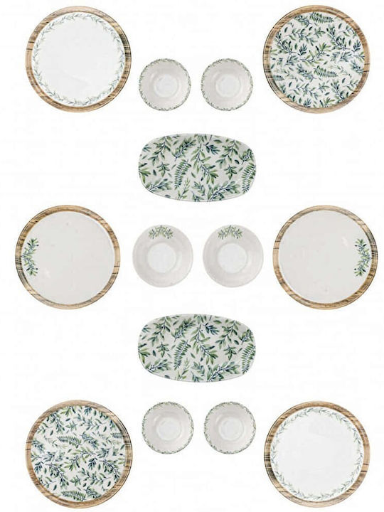 Dinnerware Set Moderna Leaf 14pcs 126mbm1405 White-green Hermia 14pcs Porcelain