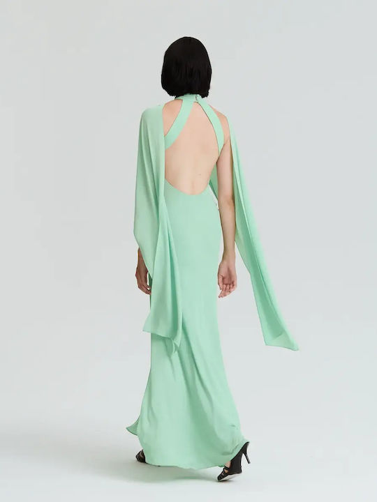 Summer Maxi Evening Dress Open Back Aloe Vera