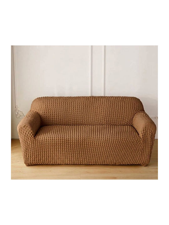 Elastic Cover for Four-Seater Sofa Curly Without Frills Curlyx-4-Dark Brown