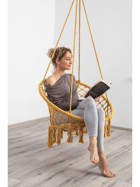 Κρεμαστή Κούνια Πολυθρόνα με Μαξιλάρι Rattan Κίτρινη Μ80xΠ60xΥ80cm