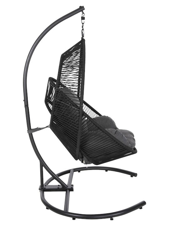 Hängende Garten & Veranda Schaukel mit Kissen Sessel Rattan Schwarz L120xB110xH190cm