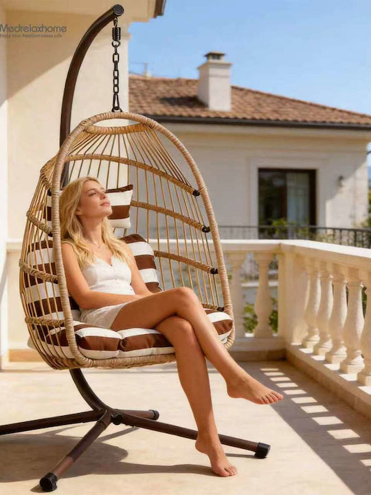 Egg Chair Swing with Stand and Pillow Rattan Multicolour L104xD100xH197cm