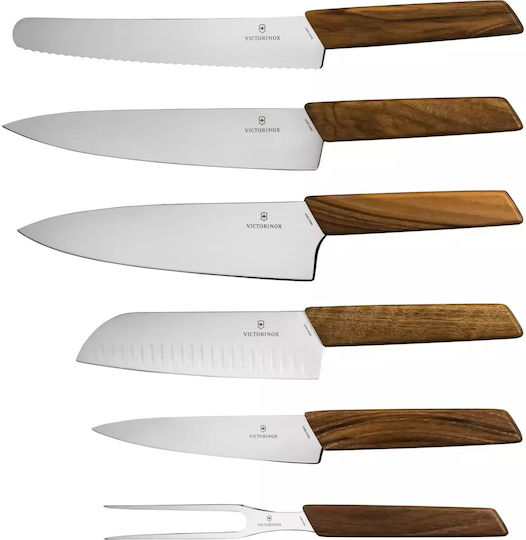Victorinox Σετ Ανοξείδωτων Εργαλείων Μαγειρικής με Βάση 6τμχ Καφέ Swiss Modern