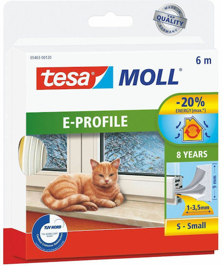 Tesa Classic E Profile Пяна Уплътнителна лента с гума Прозорец в Бял цвят 6mx0.9cm