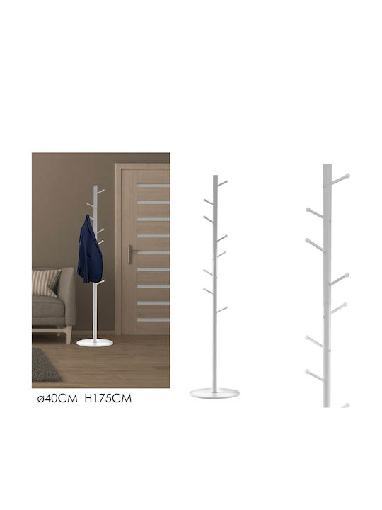 Metal Coat Rack 726080 White Ø40x175cm 8 Hooks