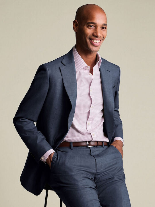 Charles Tyrwhitt Βαμβακερό Πουκάμισο Ροζ Καρό