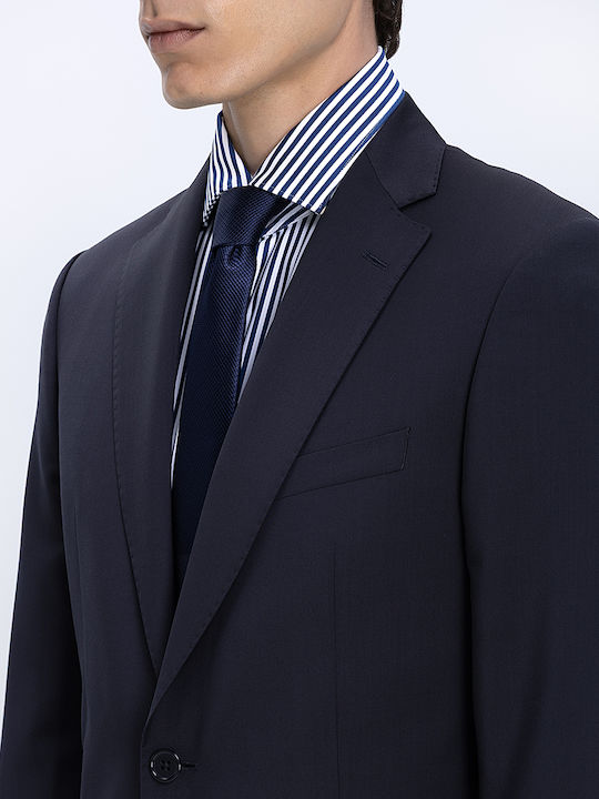 Summer Men's Suit with Slim Fit Dark Blue