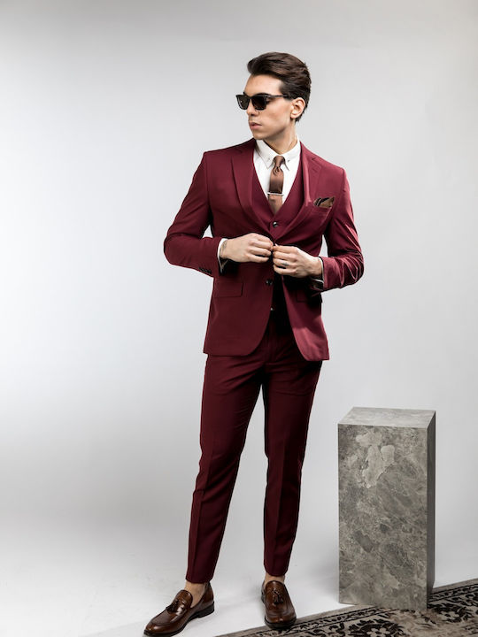 Summer Men's Suit with Slim Fit Grey Blue