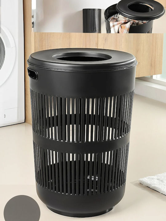 SteweHome Coș de Rufe Plastic 60l cu Capac Negru