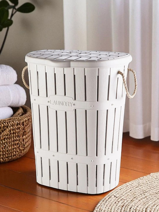 SteweHome Σετ Καλάθια Απλύτων Bamboo 65lt με Καπάκι 55x35x55cm Λευκό