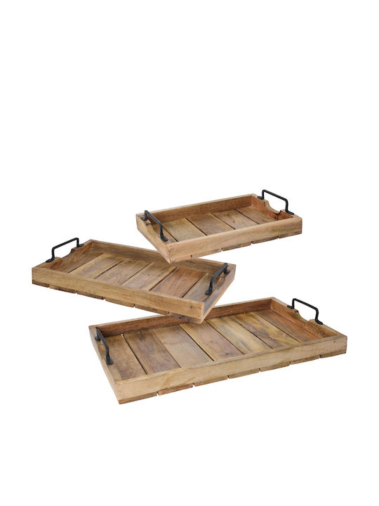 Koopman Lemnos Dreptunghiular Tavă de Servire cu Mânere în Culoare Maro 38x25x7cm A44710510 3buc