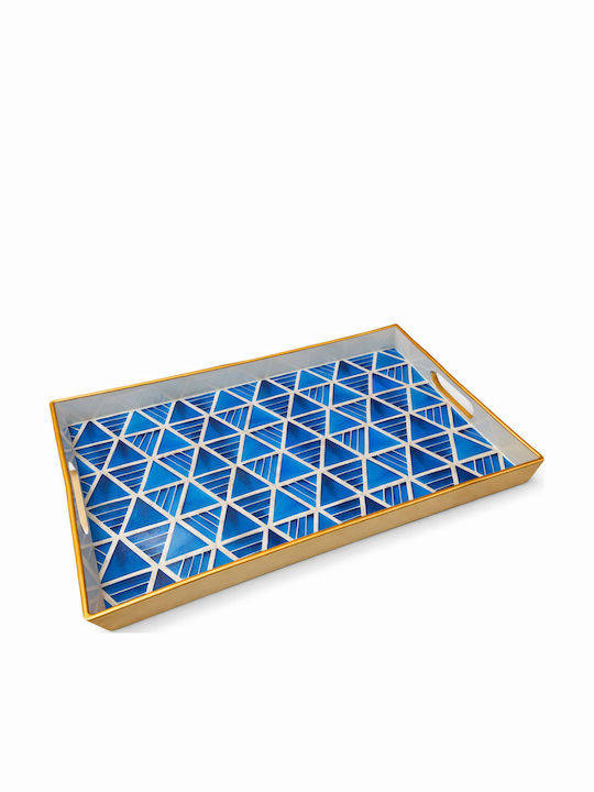 Plastic Rectangular Serving Tray with Handles in Blue Color 40x26x5cm 298873 1pcs
