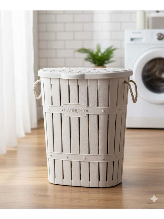 SteweHome Set Laundry Baskets Bamboo 65l with Lid White