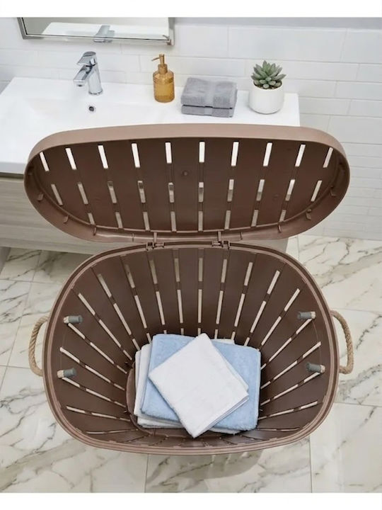 SteweHome Wicker Laundry Basket 65lt with Lid Beige