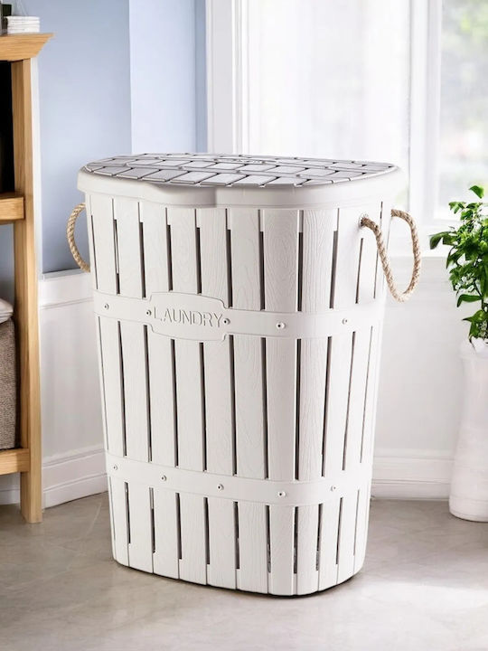 SteweHome Σετ Καλάθια Απλύτων Bamboo 65lt με Καπάκι Λευκό