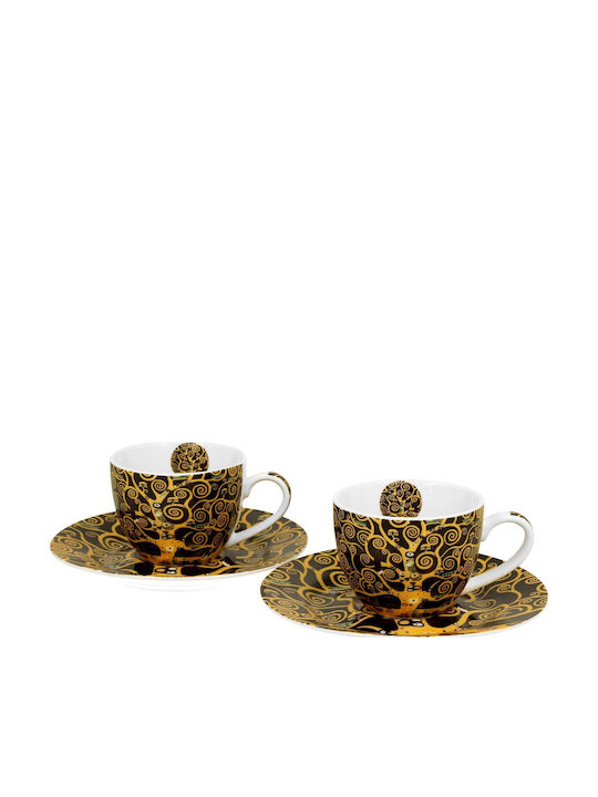 Set Cesti Espresso Farfurii Duo Klimt Tree Life Maro 2 Bucăți