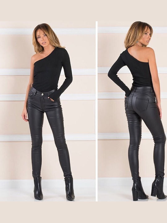 Woman's Fashion Women's Leather Trousers Black P-376