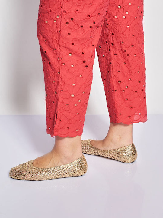 Set Dama Roșu cu Pantaloni cu Elastic pe Linia Dreaptă Floral