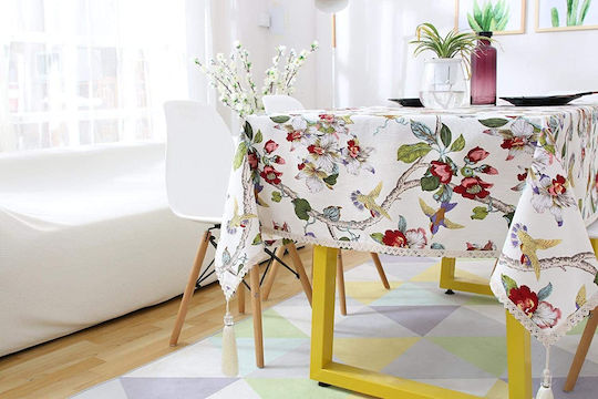 FRIPIA Linen Tablecloth With White Lace 140x200cm