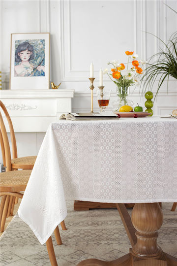 FRIPIA Cotton Tablecloth With White Embroidery 120x180cm
