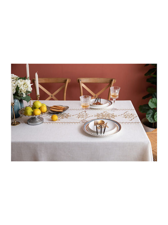 FRIPIA Покривка за маса Лен с Бродерия Екрю 140x250см