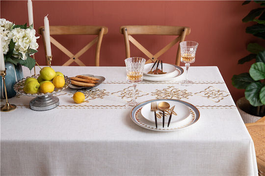 FRIPIA Linen Tablecloth With Ecru Embroidery 140x250cm