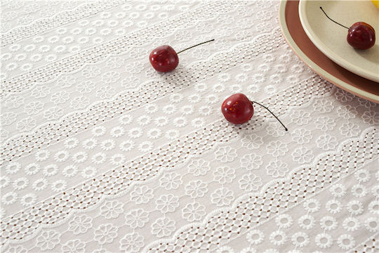 FRIPIA Cotton Tablecloth With White Embroidery 120x180cm