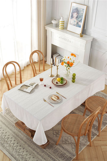 FRIPIA Cotton Tablecloth With White Embroidery 120x180cm