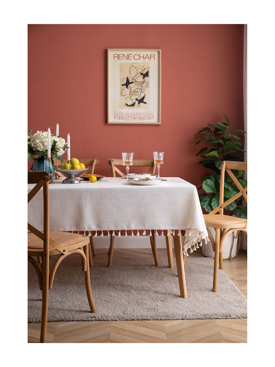 FRIPIA FRIPIA Leinen Tischdecke mit Ecru Stickerei 140x300cm