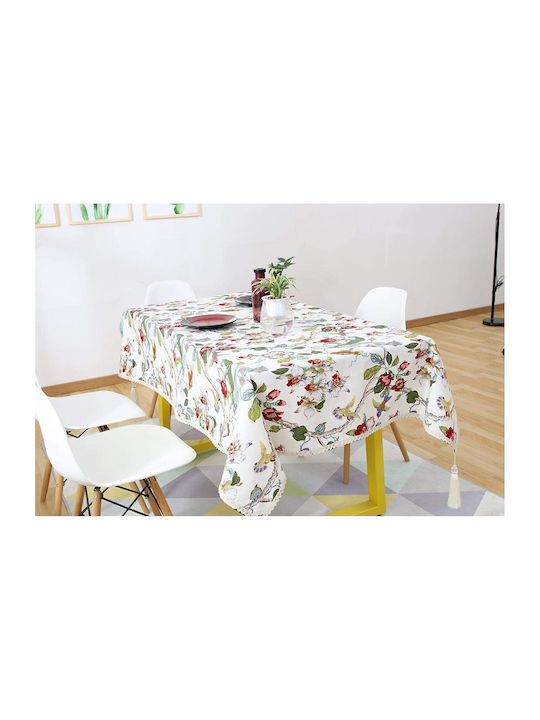 FRIPIA Față De Masă Din In Cu Dantelă Albă 140x250 Cm