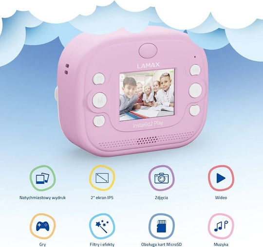 Lamax InstaKid2 Play Kids Compact Camera Full HD 1080p with Thermal Printing Pink