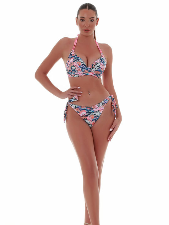 Padded Underwire Triangle Bikini Top Cup D with Adjustable Straps Multicolour Floral