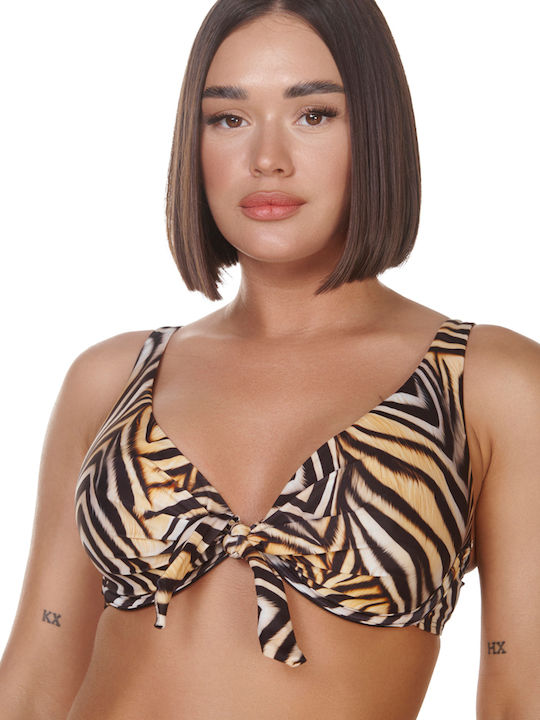 Underwire Bikini Bra with Adjustable Straps Beige-black Animal Print
