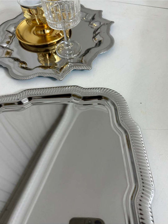 Stewehome Set of 2 Presentation Trays Stainless Steel Wavy Square Daisy Design 24x24 Cm