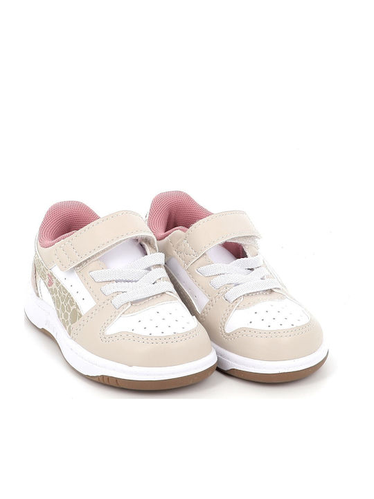 Rebound V6 Lo Ac+ Kids Sneakers with Hoop & Loop Closure Ecru