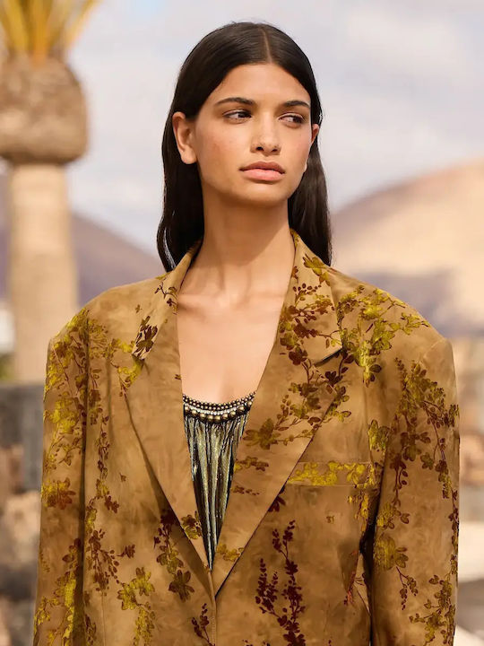 Mes demoiselles Women's Velvet Blazer Khaki