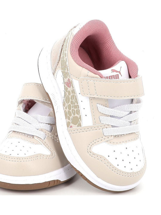 Rebound V6 Lo Ac+ Kids Sneakers with Hoop & Loop Closure Ecru