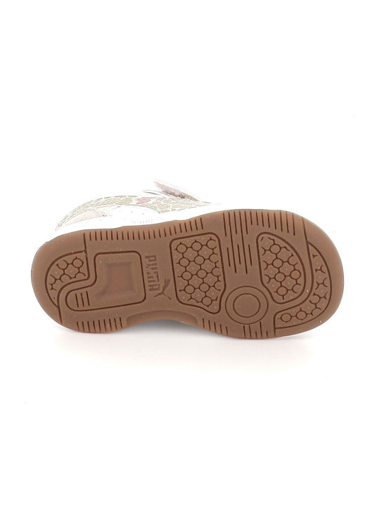 Rebound V6 Lo Ac+ Kids Sneakers with Hoop & Loop Closure Ecru