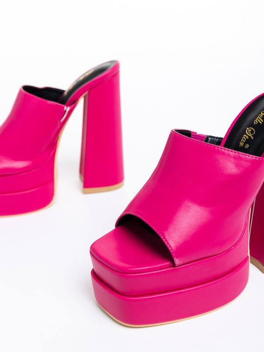 Pantofi Mules Dama Cu Toc Înalt În Culoare Fuchsia