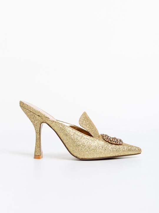 Mules With High Heel In Gold Colour