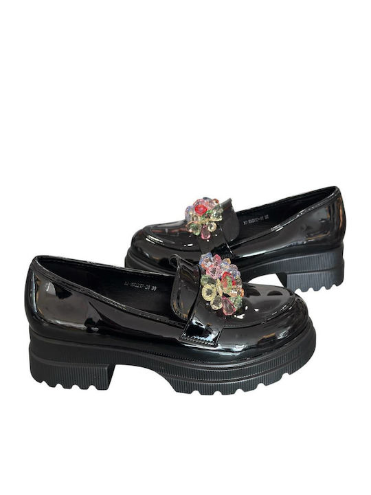Лакирани Дамски Мокасини в Черен Цвят
